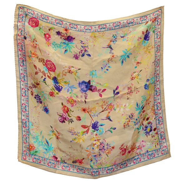 NWT Beige 100% Silk Bandana - Picture 1 of 5